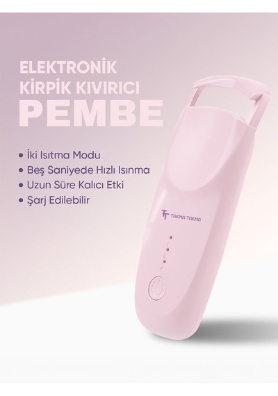 Ekcp - Ekcp Elektrikli Kirpik Kıvırma Cihazı Pembe - 10'lu Tekrar Kullanılabilir El Yapımı Protez Takma Tırnak