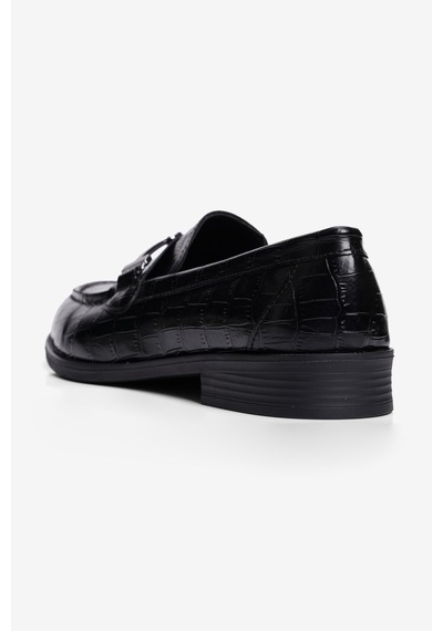 Mubiano Kadın Kroko Loafer Metal Aksesuarlı Klasik Günlük Ayakkabı Kolej Siyah Siyah Krokodil Mubiano Kadın Kroko Loafer Metal Aksesuarlı Klasik Günlük Ayakkabı Kolej Siyah Siyah Krokodil