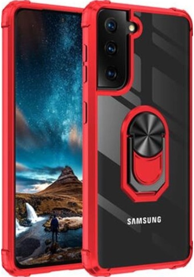 Galaxy S21 Plus Kılıf Kenarları Renkli Antişok Şeffaf Yüzüklü