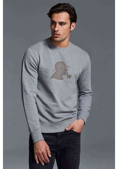 Sherlock Holmes Kurgu Özel Dedektif Baskılı Gri Erkek Sweat