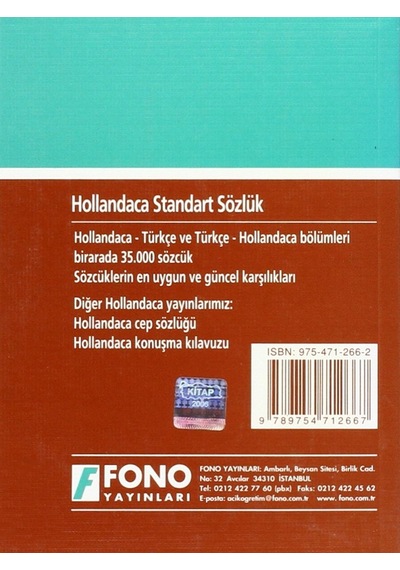 Hollandaca Standart Sözlük: Hollandaca / Türkçe - Türkçe / Hollandaca