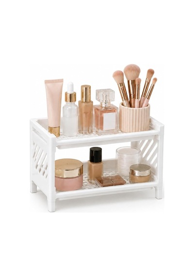 Masa Üstü Plastik 2 Katlı Organizer Düzenleyici Raf, Tezgah Üstü Mutfak Banyo Kozmetik Ofis Düzenleyici, Dolap İçi Çok Amaçlı Beyaz Raf, 23 X 15,5 X 15,5 Cm Diğer