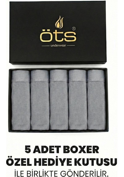 JUST INNER Öts Premium Erkek 5 Li Modal Boxer Modal Hediye Kutulu Ultra Yumuşak Modal Kumaş Esnek Kalıp Ve Kaliteli Esnek Ve Konfor Gri