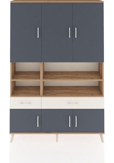 Arges Dolap 8 Raflı 2 Çekmeceli 6 Kapaklı 132x30x195 Çam-antr... Çam