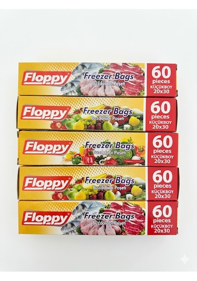 Şeylişeyler - Floppy Buzdolabı Poşeti Küçük Boy 20x30 Cm 60'lı 5 Paket - Gıda Saklama Derin Dondurucu Poşeti
