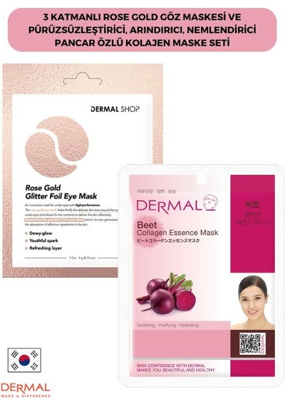 Dermal 3 Katmanlı Rose Gold Göz Maskesi + Pancar Özlü Kolajen Maskesi