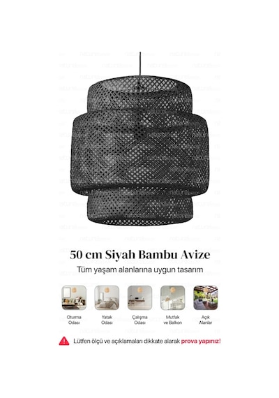Bambu Siyah Avize 50 Cm- Bohem, İskandinav, Modern, Rattan, Sinnerlig, Aydınlatma Siyah