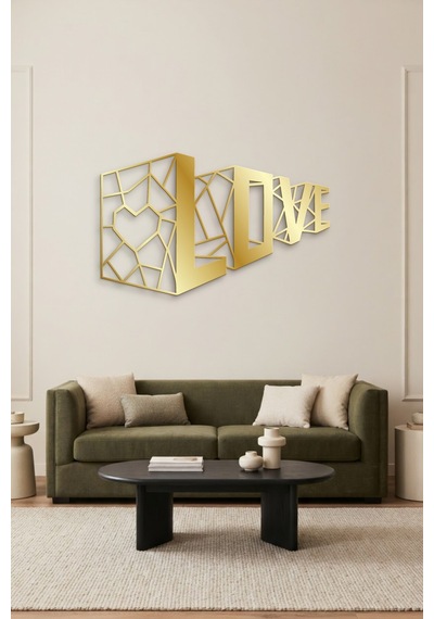 3d Love Metal Duvar Tablosu - Duvar Sanatı - Duvar Dekoru - Altın