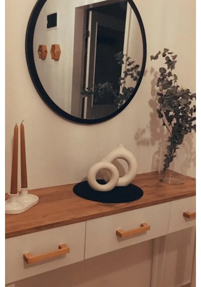 Dekoratik Yuvarlak Ayna 60 Cm Çap Antre Hol Koridor Duvar Salon Mutfak Banyo Ofis Makyaj Aynası - Siyah Siyah