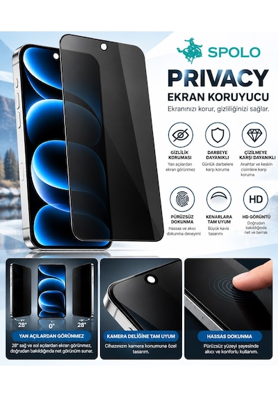 Spolo İphone 17 Air Hayalet Ekran Koruyucu 500cc Full Hd Large Arc Gizlilik Camı Darbe Ve Çizilme Koruyucu