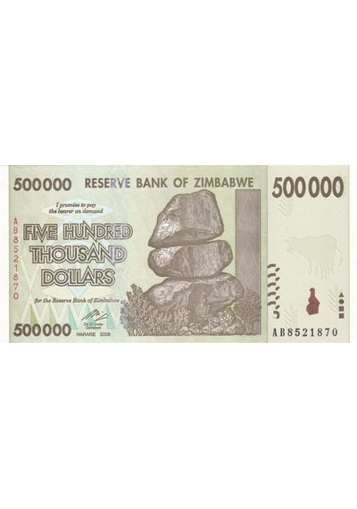 Zimbabve, 500.000 Dolar 2008 P 76 Çil Eski Yabancı Kağıt Para