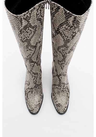 Luvishoes Luvi Shoes Elly Siyah Beyaz Desenli Kadın Kalın Topuklu Çizme Siyah - Beyaz