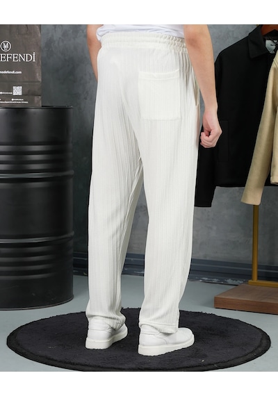 Modefendi Örgülü Model Baggy Kesim Jogger İpli Pantolon Beyaz Modefendi Örgülü Model Baggy Kesim Jogger İpli Pantolon Beyaz
