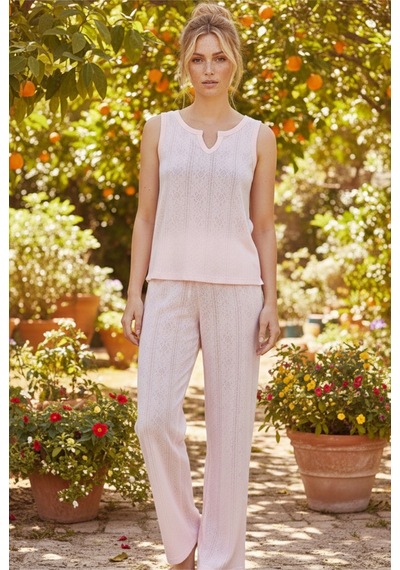 Siyah İnci Pointel Ajurlu/delikli Kolsuz Örme Pijama Takım26120566 Pembe