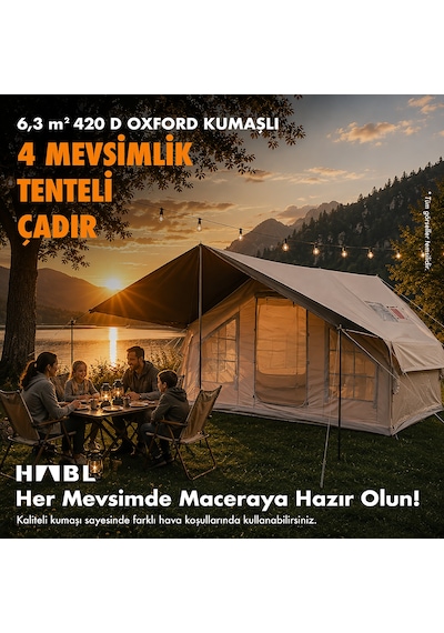 6 Kişilik 6.3 M² Tenteli Gölgelikli, 4 Mevsim, Su Geçirmez 420d Oxford Kumaşlı Şişme Çadır 300 210 200cm Bej
