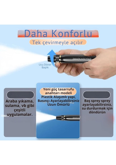 Coofbe Ayarlanabilir Kademeli Basınçlı Hortum Ucu Tabancası Araç Yıkama Tabancası Bahce Sulama Ucu