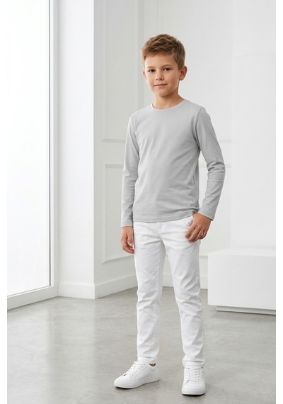 Kiagu Erkek Çocuk Uzun Kollu Basic Düz Tişört %100 Pamuk Bisiklet Yaka T-shirt 2-13 Yaş Gri