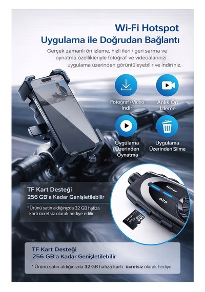 Motorsiklet Kask Için Interkom & Kamera 1080p Kayıt, 500 M Interkom, Ipx6 Su Geçirmez, Uzun Pil Ömrü