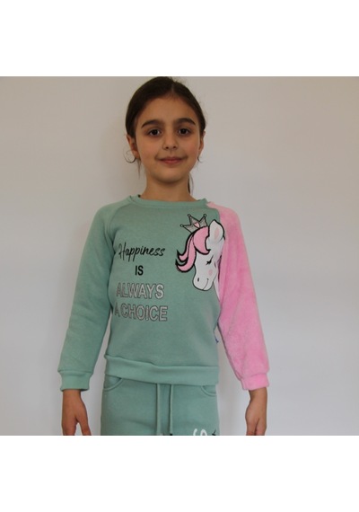 Milenawear by Milena At Nakışlı Peluşlu Kız Takım Turkuaz