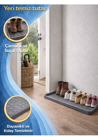Çok Amaçlı Ayakkabı Tepsisi Dolap İçi Düzenleyici Su Çamur Kir Geçirmez Dayanıklı Organizer 35x70cm Gri
