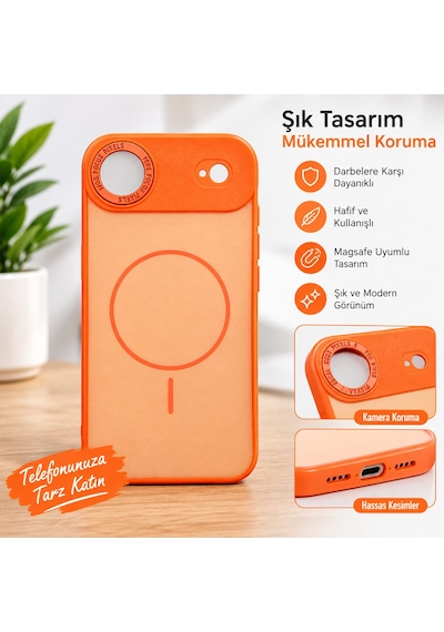 İphone 17 Aır Uyumlu Kamera Korumalı Silikon Turuncu