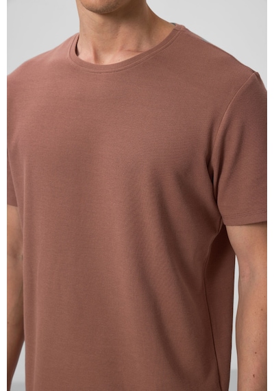 Tommylife Kahverengi Yüzeyi Dokulu Rahat Form Basic Erkek T-shirt - 88436 Kahverengi
