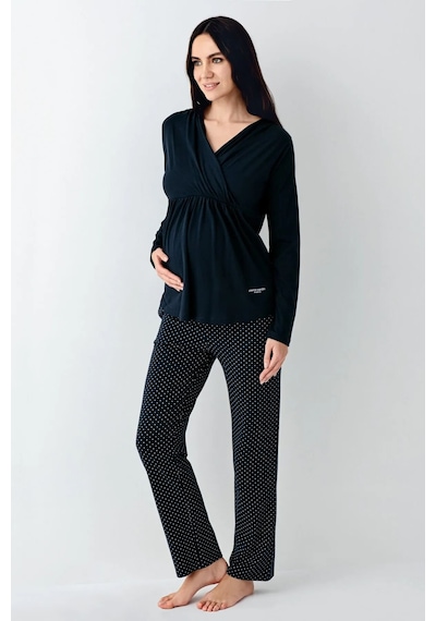 Pierre Cardin 9094 Hamile Lohusa Uzun Kollu Kruvaze Yaka Pijama Takımı-lacivert