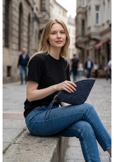 Efw Rome Handmade Hasır Clutch Çanta Lacivert