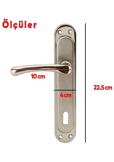 Kumru Nikel Saten Oda Kapı Kolu + Hok Er-40 Ekstra Gömme Kilit İç Kapı Oda Kilidi Rulmanlı Köşeli 40 Mm Takım