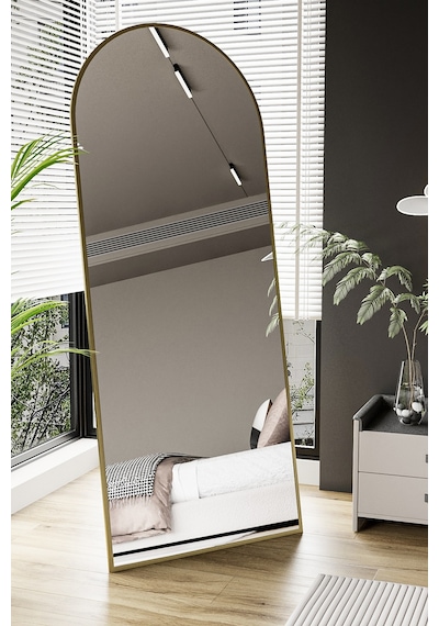Evdemo Pamir Gold Metal Çerçeveli Ayaklı Oval Boy Aynası 180x70 Cm Gold