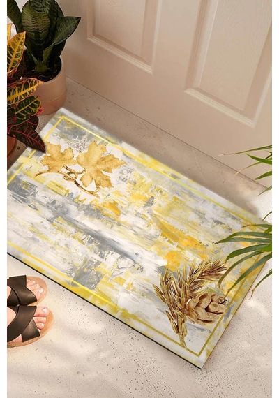 Tr Altın Yaprak Kapı Önü Paspası Dekoratif Kapı Paspası Dış Mekan Paspas Ev Içi Paspası 45x70cm Genel