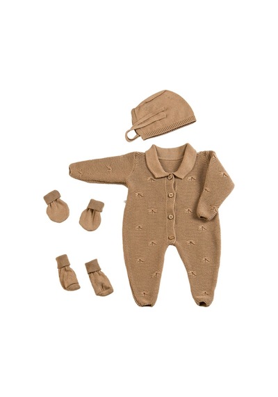 Tinylamb Triko Yenidoğan Kahverengi Mini Set 4 Parça Premium Bebek Seti Kahverengi