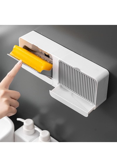 Çift Bölmeli Çekmeceli Duvara Monte Kapaklı Banyo Tuvalet Sabunluk, Yapışkanlı Diğer