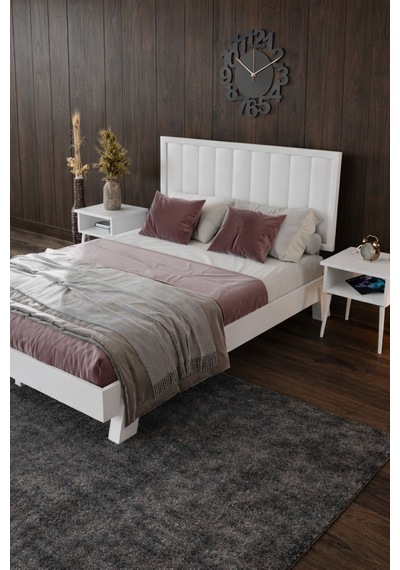 Hüma Dikey Başlıklı Masif Ahşap Karyola Beyaz 100x200