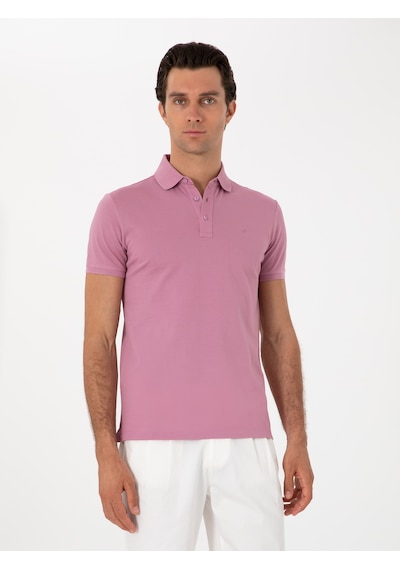 Gül Kurusu Slim Fit Polo Yaka Pamuklu Basic T-shirt Pembe