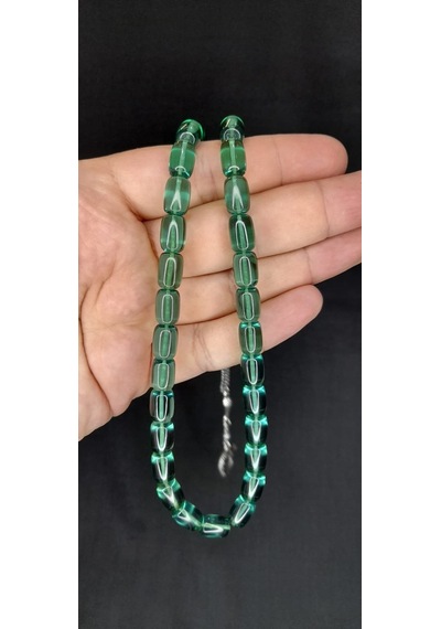 Anemore Collection Ateş Kehribar Tesbih Yeşil Renk Kapsül Kesim T-379