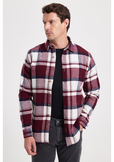 Tudors Erkek Slim Fit Dar Kesim Kareli Kışlık Oduncu Gömlek-42347 Bordo