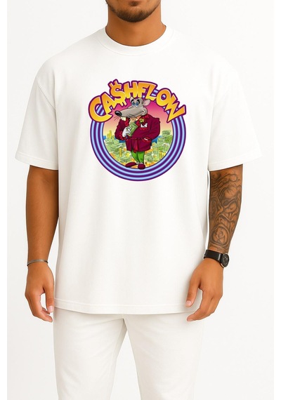Bahriyeli Collection Oversize Cashflow 101 Rich Dad Poor Göğüs Tasarımlı Unisex T-shirt Beyaz Bahriyeli Collection Oversize Cashflow 101 Rich Dad Poor Göğüs Tasarımlı Unisex T-shirt Beyaz