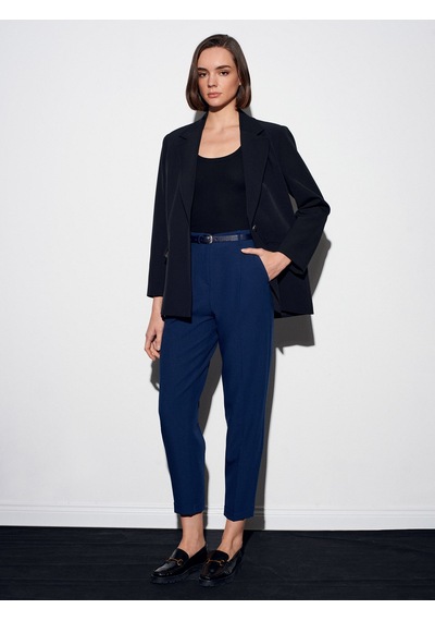 Dilvin 72205 Kemerli Kısa Paça Kumaş Pantolon-indigo Indigo