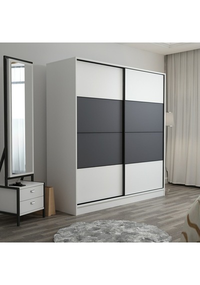 Minarmobilya Minar Kale 2 Kapaklı Sürgülü Dolap 180 Cm - Beyaz/Antrasit (541417041)