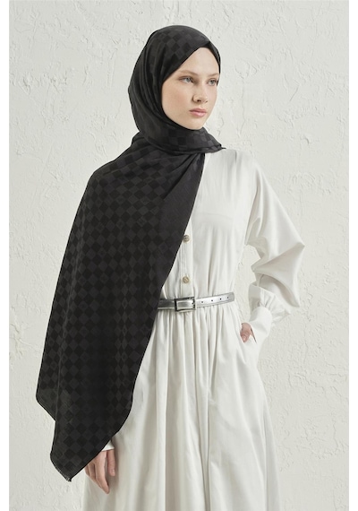 Armine Elegance İpek Pamuk Dama Şal 01 Siyah
