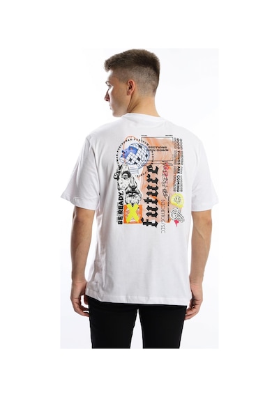 Erkek Oversize Fit Future Baskılı Basic Tişört Beyaz