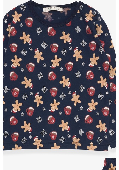 Breeze Erkek Bebek Pijama Takımı Kurabiye Desenli 9 Ay-3 Yaş, Lacivert