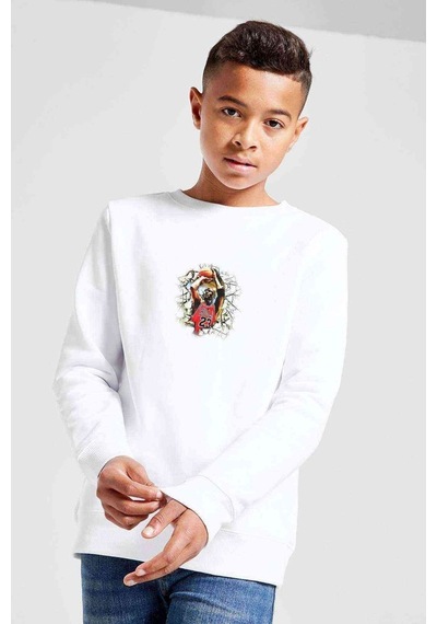 Tshirthane Basketball Jordan Bulls Baskılı Unisex Çocuk Beyaz Sweatshirt