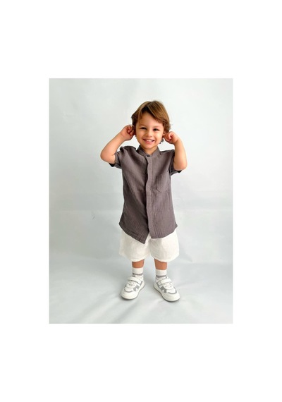 Poala Kids Müslin Kumaş Takım Beyaz - Gri