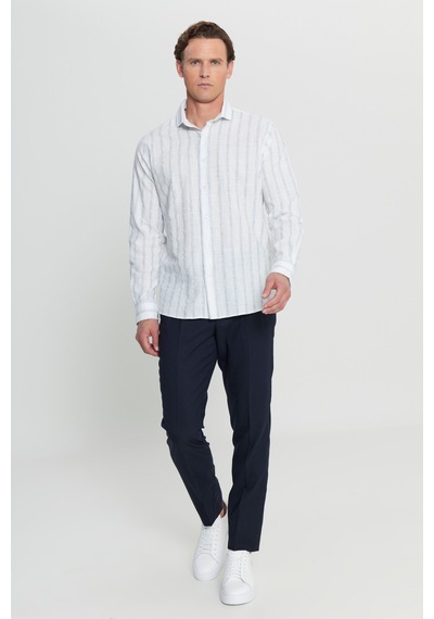 AC&Co / Altınyıldız Classics Erkek Beyaz Lacı Pamuklu Keten Comfort Fit Rahat Kesim Gizli Düğmeli Yaka Çizgili Gömlek Beyaz Lacı AC&Co / Altınyıldız Classics Erkek Beyaz Lacı Pamuklu Keten Comfort Fit Rahat Kesim Gizli Düğmeli Yaka Çizgili Gömlek Beyaz Lacı