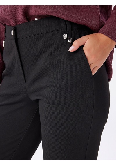 Faik Sönmez Metal Aksesuarlı Diagonal Dokulu Slim Fıt Örme Pantolon W27pnt018 Uw27pnt01810 Siyah