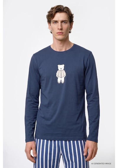 Ac&Co / Altınyıldız Classics Erkek Indıgo 2'li %100 Pamuk Yumuşak Dokulu Yan Cepli Çizgili Pijama Takımı İndigo