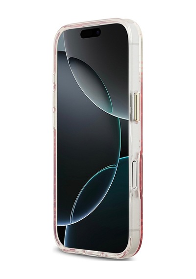 Apple Uyumlu iPhone 17  Kılıf Guess Lisanslı M-safe Özellikli 4g Desenli Simli Silikon Kapak Pembe Pembe