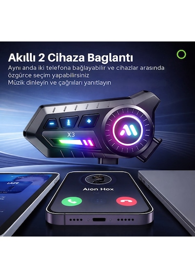 Polham Bt6.0 Intercom Kask Kulaklık Ipx67 Su Geçirmez, Gürültü Engelleme, Çift Telefon Destekli, 500mah Şarjlı